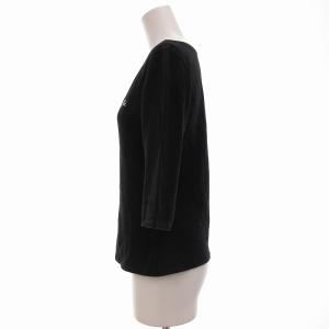 BURBERRY BLUE LABEL カットソー 七分袖 ボートネック 刺しゅう ホースロゴ 38 S 黒 ブラック