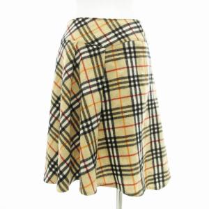 BURBERRY BLUE LABEL 美品 ノバチェック フレアスカート ひざ丈 カシミヤ混 36 S ベージュ