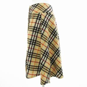 BURBERRY BLUE LABEL 美品 ノバチェック フレアスカート ひざ丈 カシミヤ混 36 S ベージュ