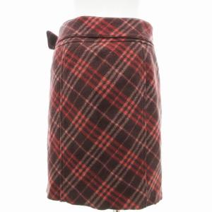 BURBERRY BLUE LABEL タイトスカート ミニ ウール チェック柄 ベルト付き 36 S ボルドー