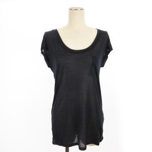 タグ付き Tシャツ カットソー 半袖 クルーネック シアー シルク100% 紺 ネイビー M GY09