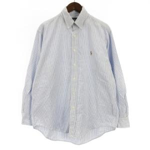 シャツ 長袖 ストライプ ボタンダウン ブルー 241202E GY09