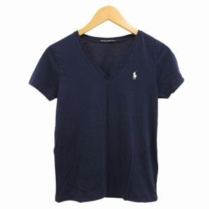 SPORT Tシャツ カットソー Vネック ロゴ刺繍 半袖 L 紺 ネイビー