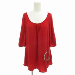 チュニック カットソー ハートプリント 七分袖 38 M 赤 レッド