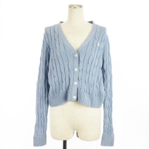 ケーブルニット カーディガン ショート丈 ライトブルー L