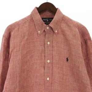 RALPH LAUREN リネン チェック シャツ 長袖 レッド系 M AA GY99