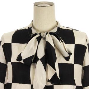 Grace Class シアー チェック シャツ ブラウス 長袖 シルク ホワイト ブラック 36