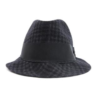GUCCI ハット 帽子 中折れ帽子 チェック カシミヤ混 ブラック XL