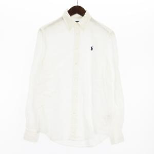 リネン シャツ 長袖 ボタンダウン ホワイト S 160