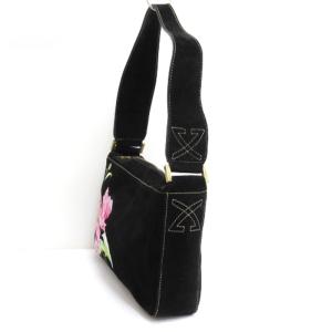 LEONARD スエード ハンドバッグ 花柄刺繍 ブラック