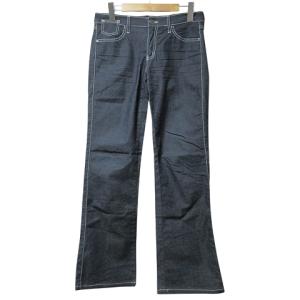 デニム パンツ ジーンズ 薄手 セミフレア ワンポイント ステッチ 27 S相当 紺 ネイビー X