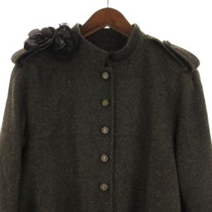 CHANEL 05A カシミヤ コート ココマークボタン カメリアブローチ カーキ系 36