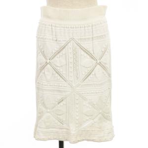 04S 編地 ニット スカート ひざ丈 ロゴプレート イタリア製 ホワイト 38