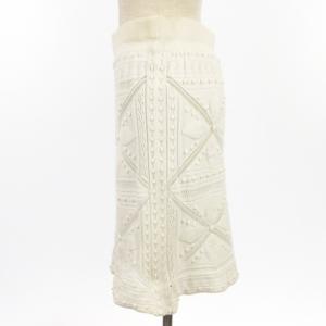 CHANEL 04S 編地 ニット スカート ひざ丈 ロゴプレート イタリア製 ホワイト 38