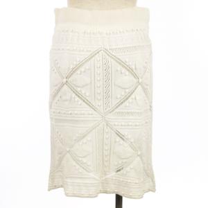 CHANEL 04S 編地 ニット スカート ひざ丈 ロゴプレート イタリア製 ホワイト 38