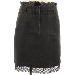 04P デニム レースドッキング スカート ラメ ココボタン グレー系 38