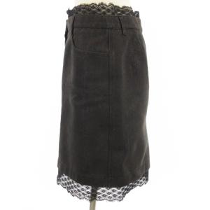 CHANEL 04P デニム レースドッキング スカート ラメ ココボタン グレー系 38