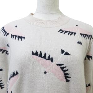 Maison Kitsuné ニット セーター 厚手 カシミヤ混 ウール 総柄 鳥 長袖 M ピンク X