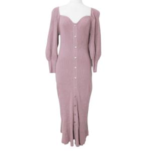 22AW 美品 フロントボタンニットワンピ リブ ワンピース ロング 7分袖 ピンク フリーサイズ GY11 X
