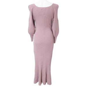 SNIDEL 22AW 美品 フロントボタンニットワンピ リブ ワンピース ロング 7分袖 ピンク フリーサイズ GY11 X