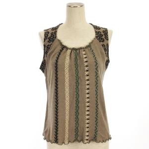 総柄 カットソー ノースリーブ コットン グレー系 M