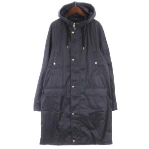 タグ付き ナイロン ジップ コート ロング フーディ ネイビー TL