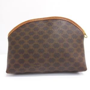 CELINE マカダム柄 メイクポーチ 化粧ポーチ 小物入れ ブラウン AA