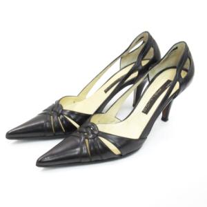 パンプス アーモンドトゥ ハイヒール エナメル レザー 37 23.5cm 青