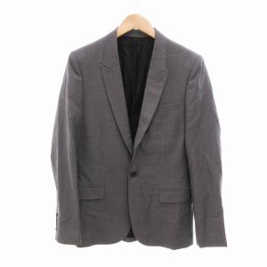 美品 テーラードジャケット 総裏 シングル ウール モヘヤ混 50 グレー
