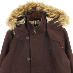 BURBERRY BLUE LABEL ジャケット フーディ ファー 裏ノバチェック ブラウン L GY03