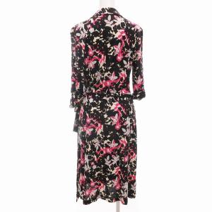 DIANE von FURSTENBERG ワンピース ひざ丈 総柄 五部袖 絹 シルク 6 黒 ブラック