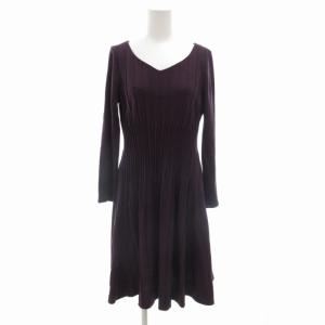 ワンピース ひざ丈 長袖 ウール L 紫 パープル GY03
