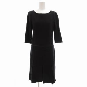 ワンピース スリット ウール シルク ひざ丈 イタリア製 42 黒 ブラック GY03