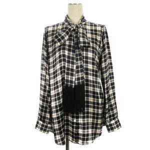 エッセンシャルタイネック シルク シャツ 長袖 チェック ブラック ホワイト XS 250313E GY99