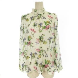 シアー ブラウス 花柄 長袖 シルク 36 ホワイト系 250313E
