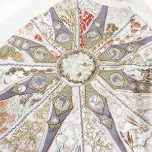 HERMES ニット セーター タートルネック スカーフ シルク カシミヤ混 長袖 総柄 ヴィンテージ ME ライトベージュ