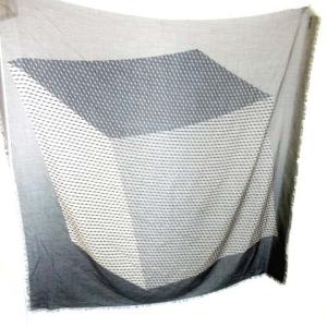 キューブ柄 ストール スカーフ 大判 総柄 グラデーション グレー系