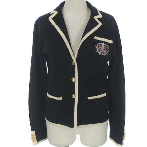 3B ニット テーラード ジャケット ウール ロゴ 刺繍 金ボタン ネイビー 紺 M