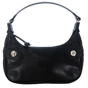 ミニ ハンド バッグ ワンショルダー レザー 半月型 ロゴ ボタン ブラック 黒 カバン 鞄