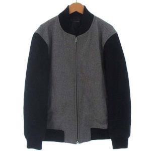 ノーカラー ジャケット スタジャン メルトンウール リブ M グレー ネイビー DM13-5102