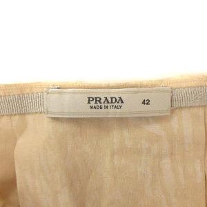 PRADA ラミー100% スカート ボックスプリーツ ティアード 総柄 ひざ丈 42 ベージュ