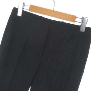 HUGO BOSS Tulia1 スラックス パンツ ストライプ ウール リネン センタープレス ストレッチ ネイビー 36