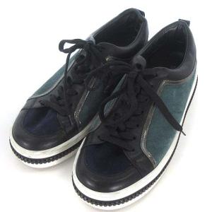 Sergio Rossi 3910 ローカット スニーカー スエード レザー ジップソール ブルー系 青系 ブラック 黒 6 25.0