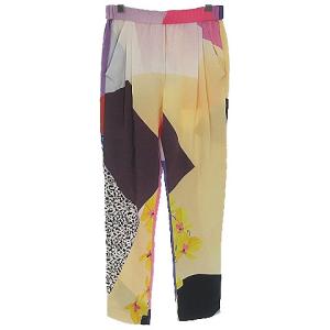 総柄 パンツ テーパード イージー シルク 絹100% ピンク イエロー 黄 2 M 