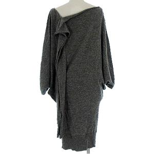 LANVIN en Bleu ニット ワンピース ウール ドルマンスリーブ フリル ひざ丈 膝丈 変形 長袖 グレー 38