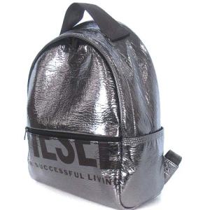 DIESEL BOLDMESSAGE メタリック BIGロゴ バックパック シルバー