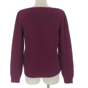 HERMES カシミヤ100% ボートネック ニット セーター カシミア 長袖 赤紫