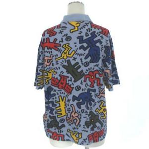 LACOSTE キースヘリング Keith Haring コラボ ポロシャツ 鹿の子 半袖 総柄 オーバーサイズ ビッグサイズ ライトブルー