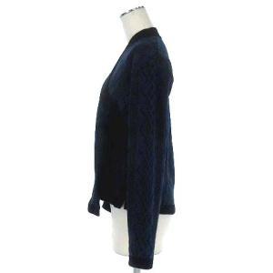 KENZO PARIS カシュクール ニット カーディガン 羽織り 長袖 総柄 ウール ブルー ブラック 青 黒 M