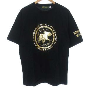 Tシャツ カットソー ロゴ プリント オーバーサイズ 半袖 ブラック ゴールド 黒 M